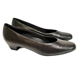 Black Faux Leather Career Dress kitten heel Shoes Womens Sz 9 Wide capsule comfy
